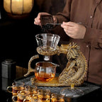 Glass Kungfu Teapot Set Tea maker with Infuser Semi Automatic Tea Set with 6 Small Cups (Brown dragon-style a) - Image 2