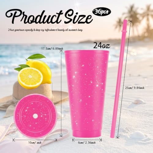 36 Pcs Hotpink Tumblers with Straw & Lid - 24oz Coffee Cups - Image 2