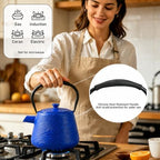 Cast Iron Teapot 34 oz (1000 ml) with Infuser, Water Wave Design, Blue - Image 3