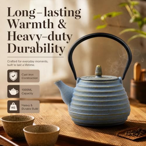 33.8oz Cast Iron Teapot for Stovetop, Tea Kettle with Infuser - Image 2