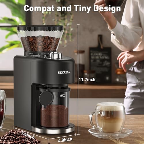 Secura Stainless Steel Conical Burr Coffee Grinder – 35 Grind Settings, 2-12 Cup Capacity, 8.8 oz Bean Storage, One-Touch Operation - Image 6