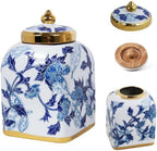 Blue and White Ceramic Tea Canister with Airtight Lid, 10" H Kitchen Decor Jar for Loose Leaf Tea & Coffee Bean Storage, Chinoiserie Decor Ginger Jars for Home Decor, 121 fl oz - Blue Peony by Unknown