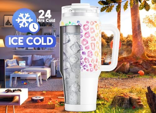 Meoky 32 oz Tumbler with Handle, Insulated Tumbler with Lid and Straw, Stainless Steel Travel Mug, Keeps Cold for 24 Hours, 100% Leak Proof, Fits in Car Cup Holder (Kiss) - Image 2