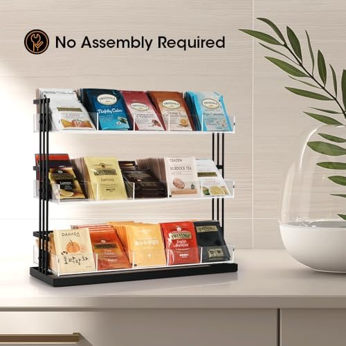 J JACKCUBE DESIGN Tea Bag Organizer Steel and Acrylic 3 Tier, 15 Compartment Tea Bags Sugar Packets Coffee Station Storage Holder for Cabinet Countertop Office (Black)- MK956A - Image 6