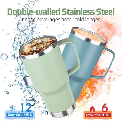 20 oz Tumbler with Handle Stainless Steel Insulated Coffee Mug Tumbler with Lid and Straw Double Wall Vacuum Insulated Coffee Mug Leak Proof Travel Mug Tumbler for Hot and Cold Drink (Green Tea,4pack) - Image 3