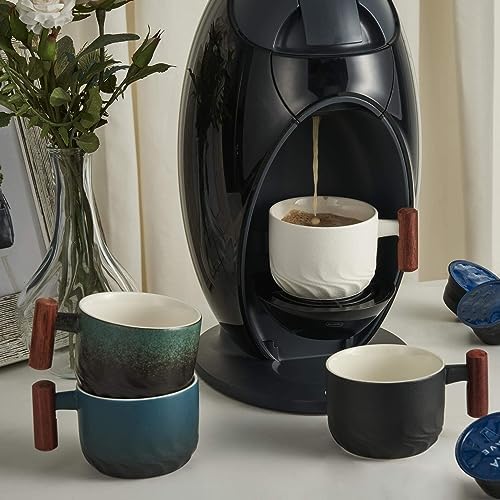6oz Ceramic Espresso Cups with Wooden Handle, Small Coffee Cups for Latte Cappuccino, Tea Cups Set of 4 - Image 5
