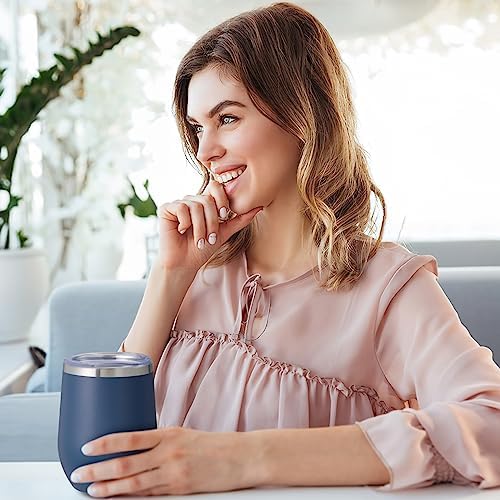COMOOO Stainless Steel Wine Tumbler 4 Pack with Lid and Straw 12oz Double Wall Vacuum Insulated Wine GlassTumbler Cup for Hot and Cold Drinks, Coffee, Wine, Cocktails, Navy, 4 Pack - Image 6