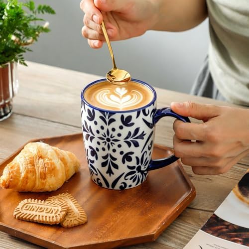 Blue Coffee Mugs Set of 4, Ceramic 16oz Tea Cup with Large Handle - Image 2