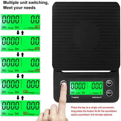 Drip Coffee Scale, Pour Over Coffee Scale with Timer Portable Electronic Digital Kitchen Scale Food Weighing (Black 5KG/0.1) - Image 7