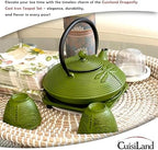 Cuisiland 27oz Cast Iron Teapot Set, Japanese Tetsubin Teapot with Enamel Coated Interior, Dragonfly Design, Excellent Heat Retention, Includes Infuser, Trivet & 2 Tea Cups (Green) - Image 3