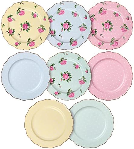 BTaT- Porcelain Floral Plates Set of 8, 8 Inch, Assorted Pastel Colors with Golden Rim, Floral Dessert Plates, Spring Dinnerware, Dishwasher & Freezer Safe by BrewToATea
