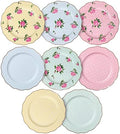 BTaT- Porcelain Floral Plates Set of 8, 8 Inch, Assorted Pastel Colors with Golden Rim, Floral Dessert Plates, Spring Dinnerware, Dishwasher & Freezer Safe by BrewToATea