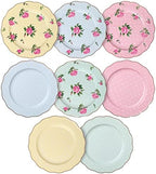 BTaT- Porcelain Floral Plates Set of 8, 8 Inch, Assorted Pastel Colors with Golden Rim, Floral Dessert Plates, Spring Dinnerware, Dishwasher & Freezer Safe by BrewToATea