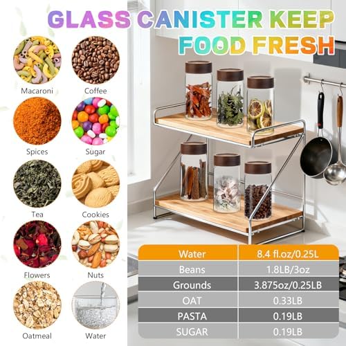 8oz Airtight Glass Jars Small Spice Storage Canister with Wooden Lid Clear Glass Food Container Canning Jar for Cookies Overnight Oats Yogurt Pantry Sugar Tea Coffee Bath Salts (6×250ml(8.4oz)) - Image 3