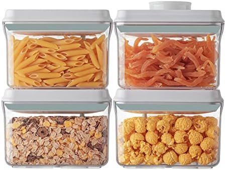 Ankou Airtight Container Set (1000ml 4 Pcs) Stackable One Press Openning Food Containers for Snacks Sugar Salt Herbs Spices Coffee Bean Formula Popcorn BPA-Free Tight Seal - Clear (1.0 QT * 4) by ANKOU