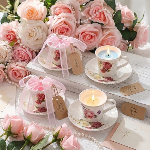 Nuanchu 4 Set Mini Vintage Tea Cup Candle Floral Cups with Saucer Tea Party Candles Gifts Oils Aromatherapy for Meditation Relief Mood Bridal Wedding Birthday Gift(Vintage) by Nuanchu