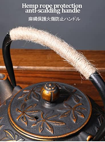 Whistling Kettle Hand Carved Teapots,Japanese Cast Iron Pot with Hemp Rope Handle,Retro Tea Kettle for Making Tea,Stove Safe Tetsubin Iron Bottle Pot with Stainless Steel Infuser - Image 3