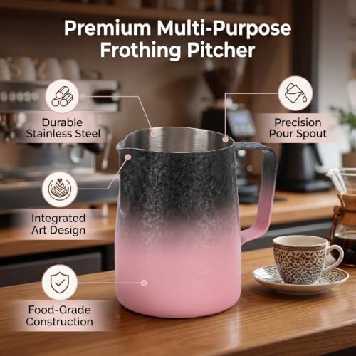 Stainless Steel Coffee Frothing Pitcher, 450ml (Gradient Pink) - Image 5