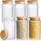 Domensi 6 Pcs Vintage Glass Storage Jar 34 oz Airtight Food Storage Containers with Bamboo Lid Kitchen Storage Sealed Jar Glass Vintage Canisters for Kitchen Counter, Pantry, Coffee Bean, Grains, Tea by Domensi