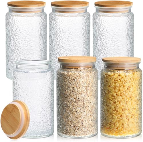 Domensi 6 Pcs Vintage Glass Storage Jar 34 oz Airtight Food Storage Containers with Bamboo Lid Kitchen Storage Sealed Jar Glass Vintage Canisters for Kitchen Counter, Pantry, Coffee Bean, Grains, Tea by Domensi