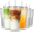 INSETLAN 20 oz Iced Coffee Cups with Lids and Straw, Set of 6 Glass Tumbler by INSETLAN