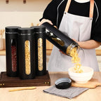 Mimorou 3 Pcs Stainless Steel Canister Set with Glass Windows Visible Storage Jars Silver Kitchen Canister Set for Pasta Flour Oat Sugar Container, Kitchen Tools, Housewarming Gifts(Black,60 oz) - Image 3