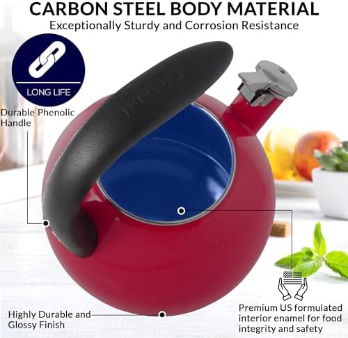 Chantal Anniversary Enamel-on-Steel Whistling Teakettle, 2 quart, Chili Red - Image 3