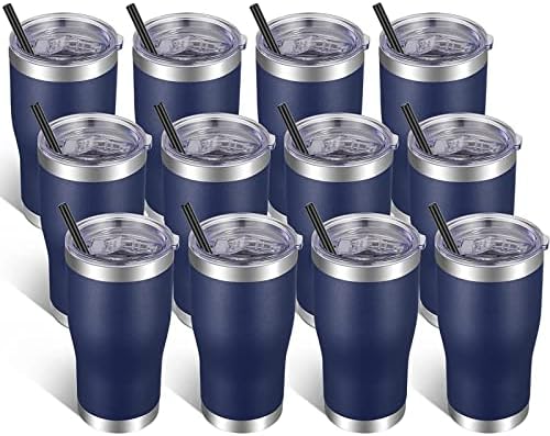 VEGOND 20oz Tumbler Stainless Steel Tumbler Cup with Lid And Straw Vacuum Insulated Double Wall Travel Coffee Mug(Navy Blue 12 Pack) by VEGOND