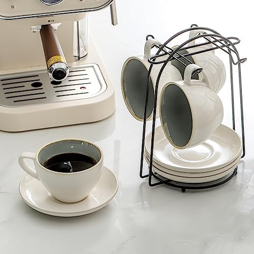 Stackable Cappuccino Cup Set of 4 [8oz] Activated-Glazed Ceramic Coffee Cup - Image 4