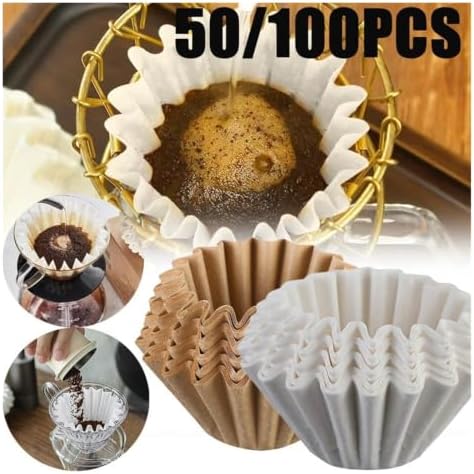 Coffee Filters Paper Drip Type Hand Brew Coffee Wood Pulp Filter Drip Paper Ripple Type Origami Cake Bowl Filter Cup 100PCS(Medium brown) - Image 3