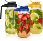 3 Pack Glass Mason Jar Pitcher with Pour Spout Lid, 64OZ Leak-proof Wide Mouth Jugs for Cold Brew Coffee, Breast Milk Storage, Water, Lemonade, Leak Proof by Unknown