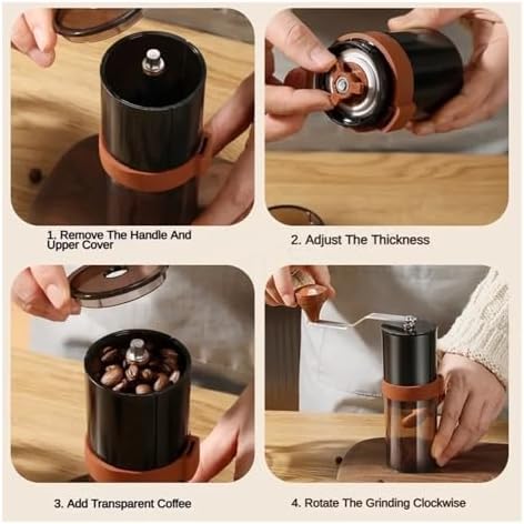 Professional Manual Coffee Grinder - Adjustable Diamond Burr Grinder with Cleaning Brush for Home and Travel(Black) - Image 6