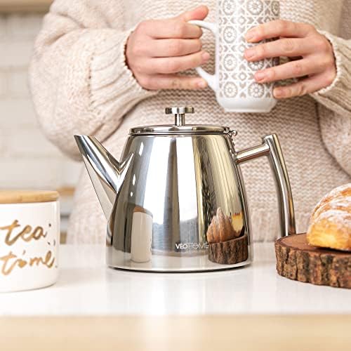 VeoHome Stainless Steel Tea Pot with Infuser - Keeps Heat Thanks to its Double Wall, Silver (0.5 Liter (17 oz))… - Image 6