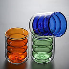 Double Wall Insulated Glass Cups for Coffee - Unique Ripple Shape Colorful Glass Mugs - Cute Shot Glass for Tea, Espresso, Cappuccinos, Latte, Martini, Cocktail, Macchiato, 220ml, 7.4 OZ, Set of 2 - Image 6