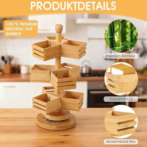 Tea Bag Organizer 3-Tier Large Capacity Rotating Sugar Packets Chest - Image 4
