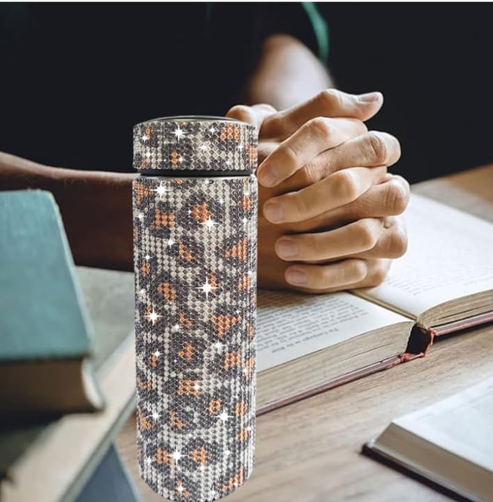 17 oz Bling Stainless Steel Water Bottle Rhinestone Vacuum Water Bottle Glitter Bottles Diamond Vacuum Flask Mug Gift Girls Women (500ml),Leopard Gold - Image 5