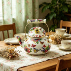 Vintage Enamel Tea Kettle 2.5L Butterfly Boho Floral Stovetop Teapot - Image 2