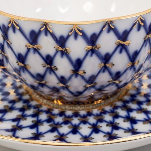 Imperial/Lomonosov Porcelain Teacup w/Saucer"Tulip Cobalt Net" - Image 4
