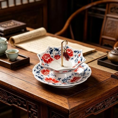 Porcelain Ceramic Tea Strainer, Umbrella Shape Chinese Blue and White Loose Leaf Filter with Rotating Design, Fine Mesh Tea Infuser for Kung Fu Tea, Coffee, Brewing (B) - Image 4