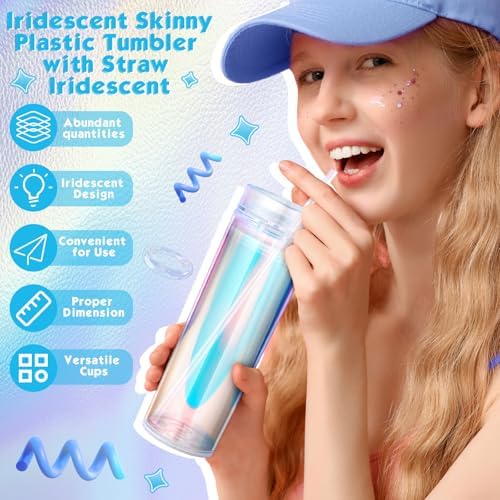 Tujoe 12 Pack Iridescent Skinny Tumbler with Lid Straw Insulated, 16 oz - Image 3