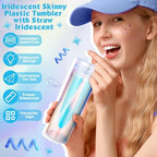 Tujoe 12 Pack Iridescent Skinny Tumbler with Lid Straw Insulated, 16 oz - Image 3