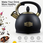 Stove Top Whistling Tea Kettle- Stainless Steel Teakettle Teapot with Ergonomic Handle 2.6 Quart(Black) - Image 2