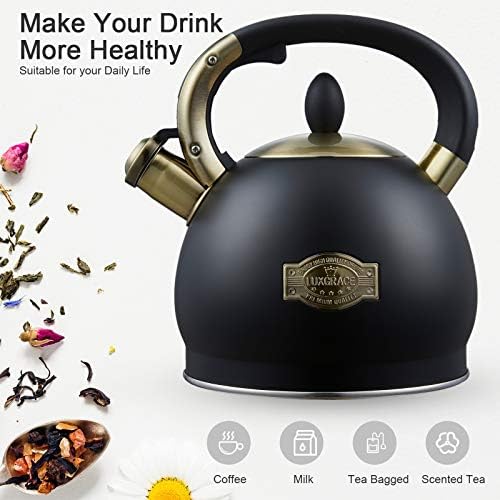 Stove Top Whistling Tea Kettle- Stainless Steel Teakettle Teapot with Ergonomic Handle 2.6 Quart(Black) - Image 2