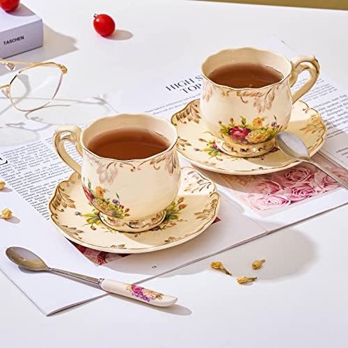 Tea Cups and Saucers Set of 2, 8 Oz (Colorful Floral) - Image 5