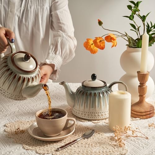 Sweese Ceramic Teapot, Beaded Retro Flower Glaze, 1100ml/37 oz Large Tea Pot for Loose Tea or Bags, Enough for 4 Cups, Nebula Amber - Image 4