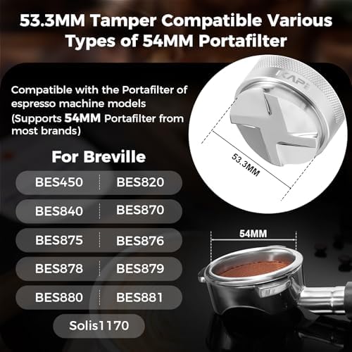 IKAPE Coffee Products, 53mm Coffee Distributor & Hand Tamper, Adjustable Depth Espresso Distributor Fits All 53mm Espresso Portafilter, Compatible with 54MM Breville Bottomless Portafilter (Silver) - Image 2