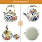 Floral Enamel Tea Kettle Blue Vintage Teapot Stovetop for Stove Boho Bohemain Hot Water Coffee Kettle Pot 2.5L Tea Pot with Ceramic Handle Kitchen Home Decor - Image 5