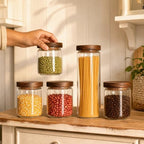 5 Piece Kitchen Canister Set, Airtight Lid Food Storage Jars for Coffee Beans, Flour, Sugar, Rice, Spaghetti - Image 7
