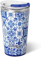 Swig Life 24oz Insulated Party Cup with EZ Slider Lid, Indigo Tiles by SwigLife