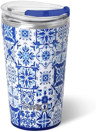 Swig Life 24oz Insulated Party Cup with EZ Slider Lid, Indigo Tiles by SwigLife